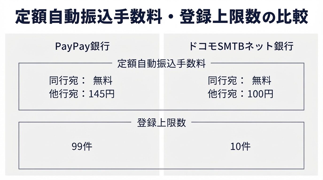 定額自動振込手数料・登録上限数の比較