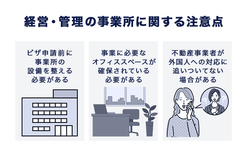 経営・管理ビザの事業所に関する3つの注意点