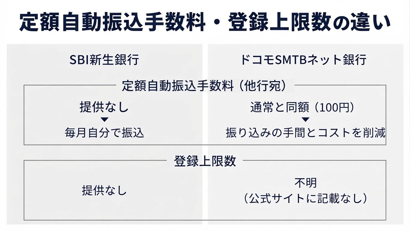定額自動振込手数料・登録上限数の違い