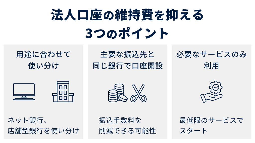 法人口座の維持費を抑える3つのポイント