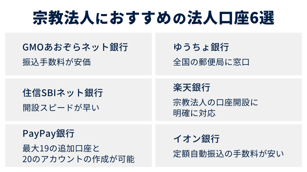 宗教法人におすすめの法人口座6選を比較