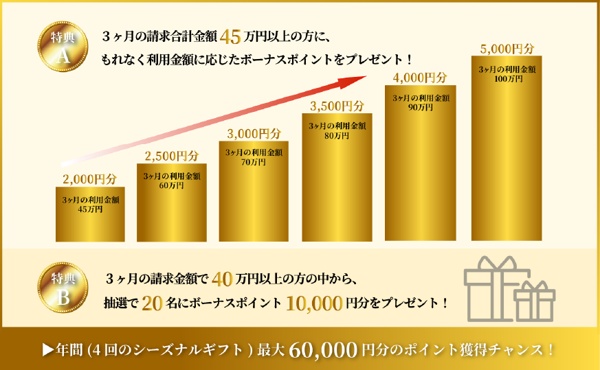 2種類のボーナスポイント：1年で最大61,250円分のポイント還元