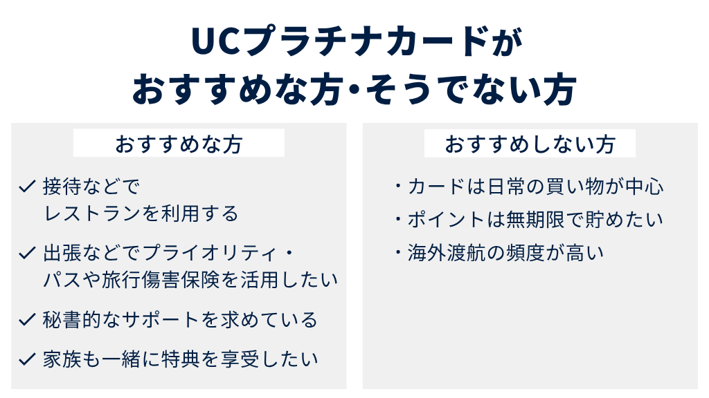 UCプラチナカードがおすすめな方・そうでない方