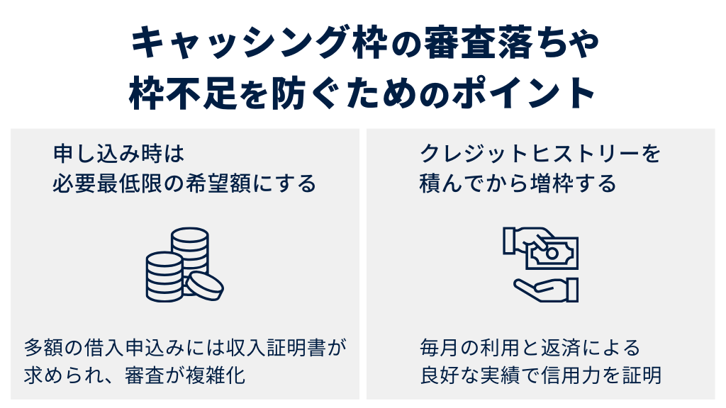キャッシング枠の審査落ちや枠不足を防ぐためのポイント
