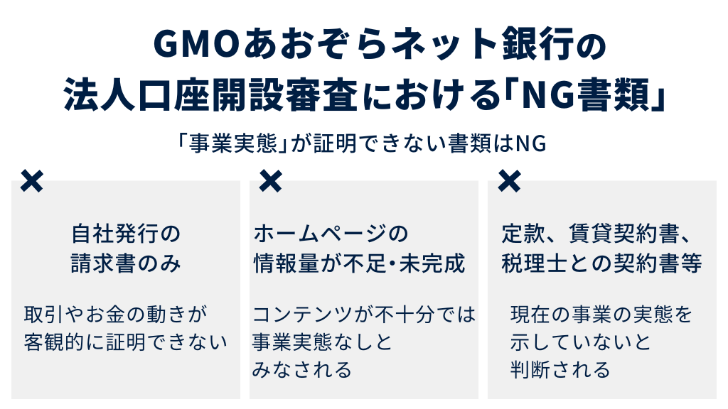 GMOあおぞらネット銀行の法人口座開設審査における「NG書類」の特徴