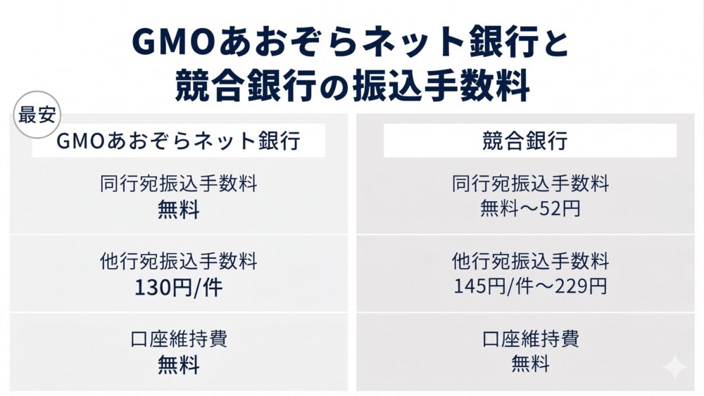 GMOあおぞらネット銀行と競合4行の振込手数料を比較