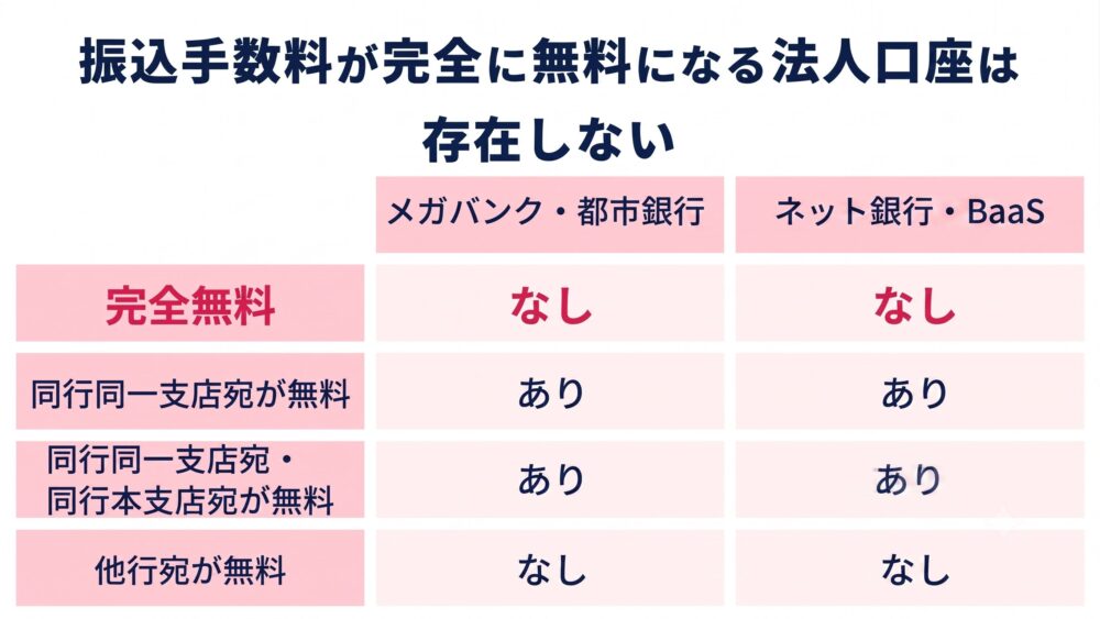 振込手数料が完全に無料の法人口座は存在しない