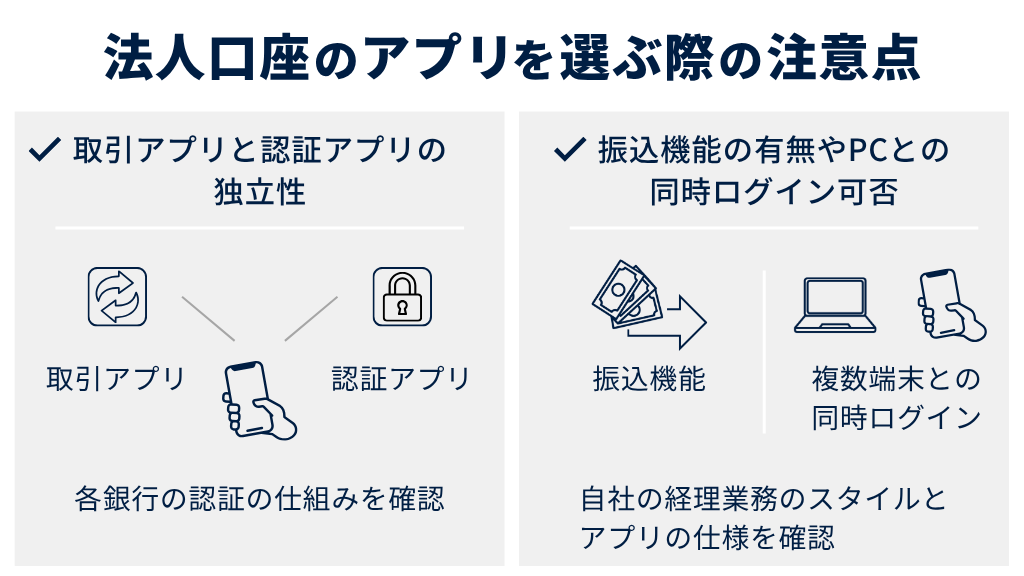 法人口座のアプリを選ぶ際の注意点